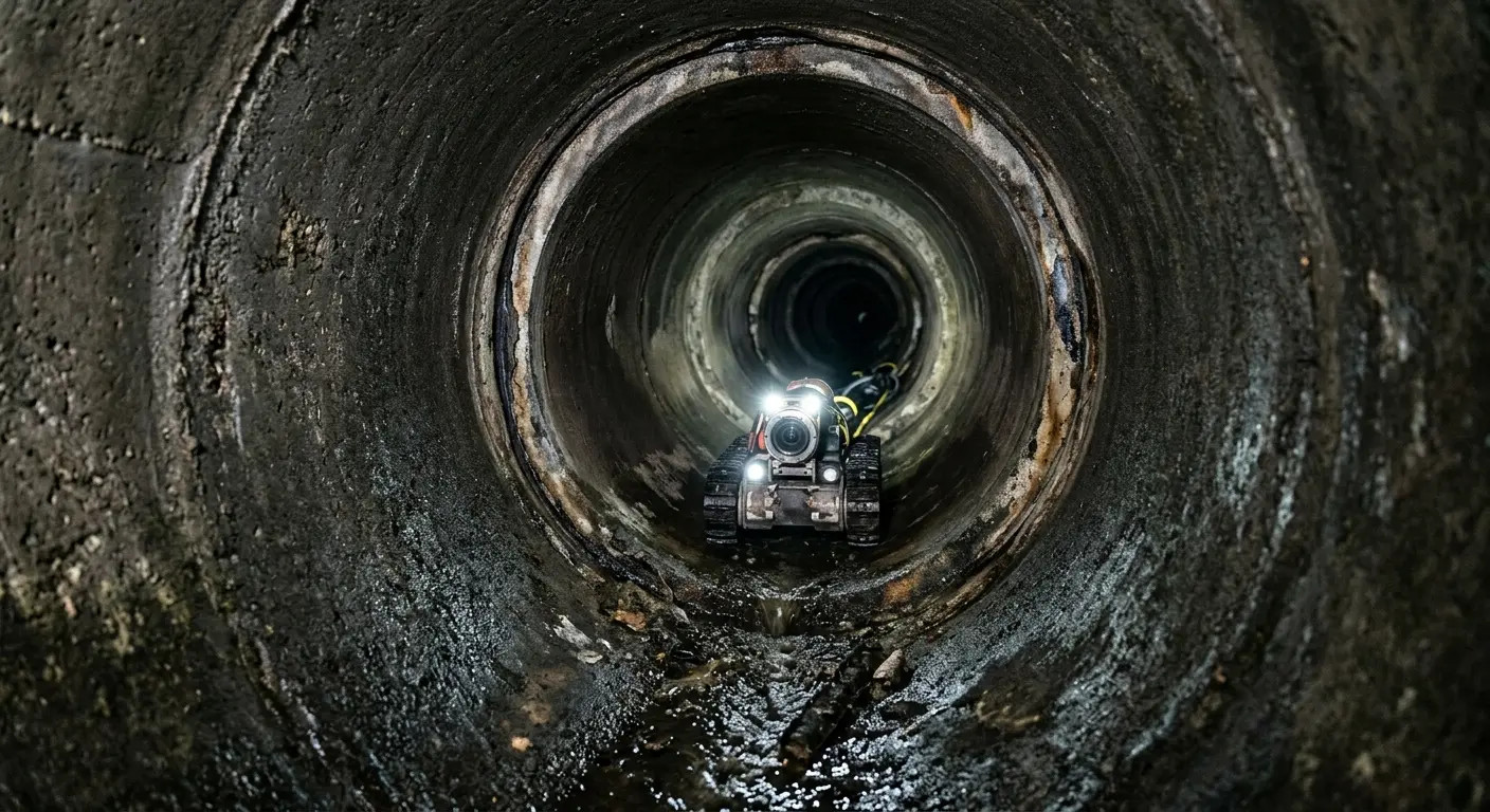 Robotic sewer camera inspecting pipe interior for Sewer Line Cleaning in Eastmont